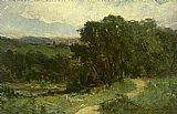 landscape with road near stream and trees by Edward Mitchell Bannister